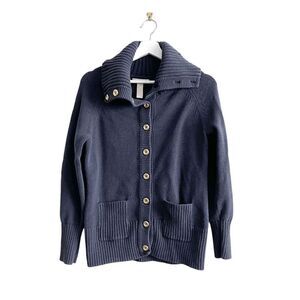 Banana Republic Women's Ribbed Knit Pockets Cardigan Sweater Navy Blue Medium